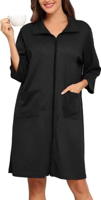 Imagen del producto de Bata de waffle delgada con cremallera, manga 3/4, color , talla XXL