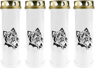 Produktbild von Grabkerze Weiß 4er Pack, Brenndauer: 100 Stunden ( je Kerze ), Motiv: Terrier