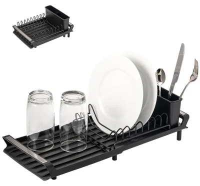 Produktbild von eluno Geschirr-Abtropfgestell für 8 Teller, Abtropfständer, ausziehbar, schwarz