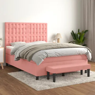 Produktbild von Robuste Doppelbett - Dezentem Design Boxspringbett mit Matratze Rosa 140x200 cm Samt - Lattenrost Inklusive - 95645