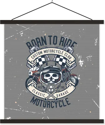 Produktbild von MuchoWow® Textilposter Mancave - Motor - Flagge - Schädel - Retro 60x60 cm mit schwarzem Rahmen - Posteraufhänger