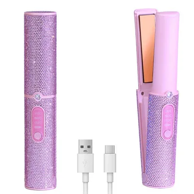 Immagine prodotto di ZELURXX Spazzola lisciante a batteria con 3 impostazioni di temperatura, ricaricabile via USB-C, design portatile per capelli lisci o ricci, rosa