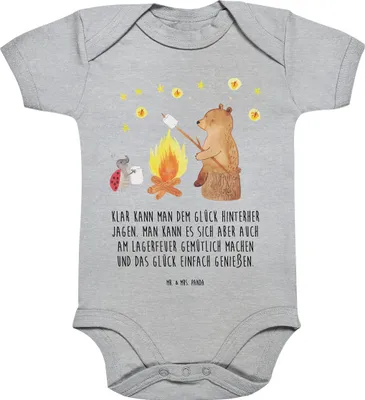 Produktbild von Mr. & Mrs. Panda overall baby Bär & Marienkäfer Lagerfeuer 1. - 3. Monat - Heather Grey - Geschenk, babykleidung body, Strampler, Babybody, Teddy, kurzarm