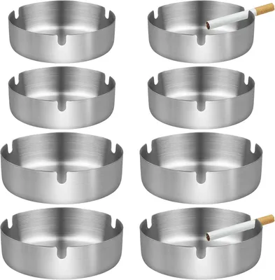 Produktbild von 8er Set Edelstahl Aschenbecher, Tischaschenbecher Rund 8cm 10cm Metall