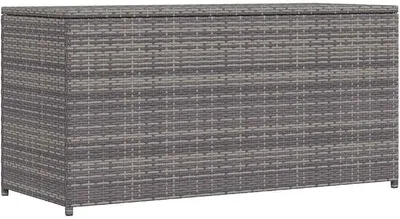 Image de Coffre de rangement pour mobilier de jardin, gris, 120x50x60 cm, en polyrotin, résistant aux intempéries. Boîte de rangement pour coussins, idéale pour la terrasse, le balcon et le jardin, avec serrure et poignée