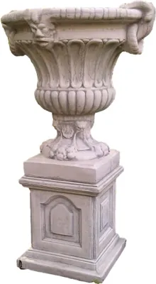Produktbild von Schöne Amphore mit Sockel als Set aus Steinguss perfekt für den Garten die Terrasse oder den Vorgarten ist Witterungsbeständig und Neu 109cm H, PO-545uPO-73