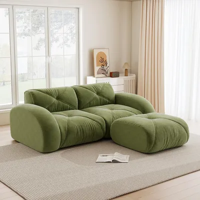 Produktbild von Modulares Sofa, modernes 2-Sitzer-Sofa mit Hocker, L-förmiges Sofa, 32D-Schaumstoff hoher Dichte, haustierfreundlicher Chenille-Stoff, rutschfestes Design, weicher Stoff, Grünes