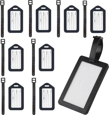 Obrázok produktu pre Plastová visačka – 8 ks – čierna – cestovné príslušenstvo – visačka na kufor – 8,5 × 5 cm