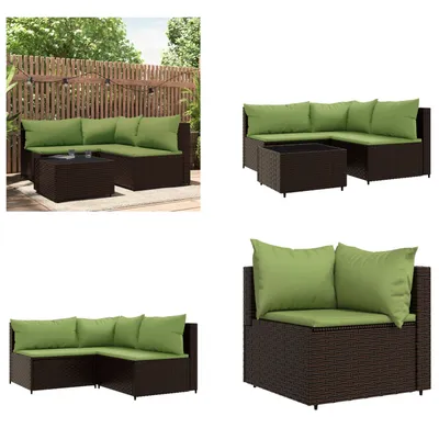 Produktbild von vidaXL 4 tlg. Garten Lounge Set mit Kissen Braun Poly Rattan - Garten Lounge Set - Garten Lounge Sets - Outdoor Lounge Set - Lounge Set Terrasse