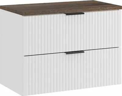 Immagine prodotto di Mobile Bagno 80 Cm Bianco Opaco Con Piano In Rovere Santa Fe Vintage