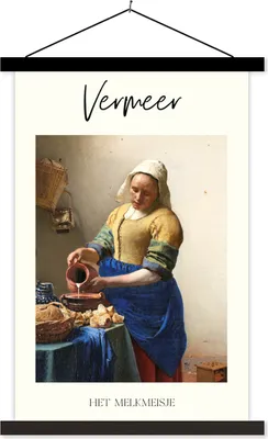 Produktbild von MuchoWow® Textilposter Das Milchmädchen - Johannes Vermeer - Alte Meister 60x90 cm mit schwarzem Rahmen - Poster Wohnzimmer