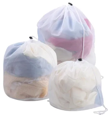 Produktbild von 3er Set Wäschenetze, 30×40 / 40×50 / 50×60 cm, feinmaschig mit Kordelstopper für empfindliche Wäsche