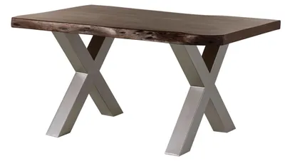 Immagine prodotto di MASSIVMOEBEL24 | Tavolo da pranzo in legno acacia - laccato marrone / ferro X - argento mat 140x90x77 FREEFORM 5