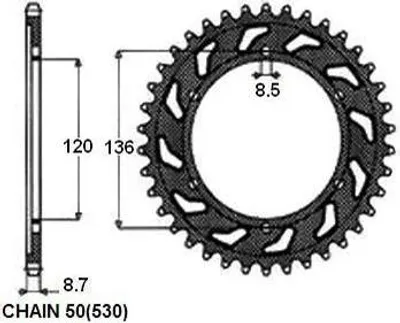 Produktbild von SUNSTAR Kettenrad 1-5505-44 Hinten für YAMAHA MOTORCYCLES FZR Stahl