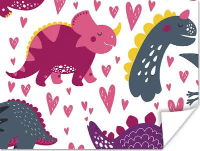 Produktbild von MuchoWow® Poster Dino - Herz - Muster - Rosa - Mädchen - Dinosaurier 120x90 cm - Wandbild