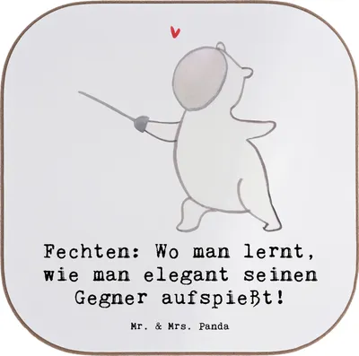 Produktbild von Mr. & Mrs. Panda Tassen Untersetzer Fechten Eleganz - Weiß - Geschenk, Liebe zum, Sportler, Coaster, für Gläser, Sportart, Tischuntersetzer, Tassenuntersetzer, Florett