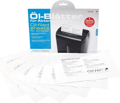 Immagine prodotto di Kit di manutenzione GENIE (fogli d'olio per distruggidocumenti) confezione da 6 pezzi