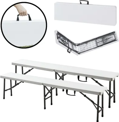 Produktbild von Klappbank-Set ‘Ljusnarsberg’ 2-tlg. Metallgestell 180 x 25 x 43 cm Weiß