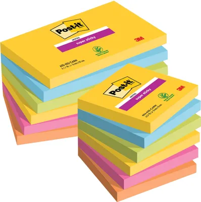 Produktbild von Post-it Super Sticky Carnival Set 76x76 + 76x127mm je 6 Blöcke 90 Blatt