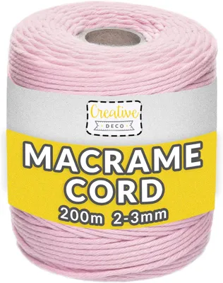 Produktbild von Creative Deco 200m Pastel-Rosa Makramee-Garn Baumwoll-Polyester-Kordel Baumwoll-Schnur | 656 Fuß | 2-3 mm Dicke | Große Rolle Naturliche Starke | Perfekt für Basteln, DIY, Handwerk & Stricken