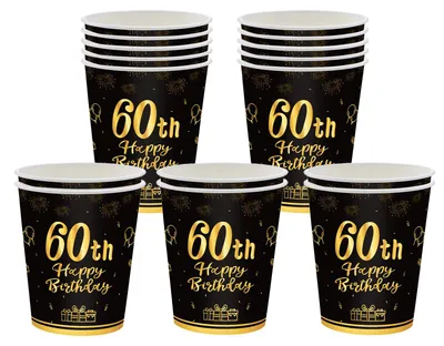 16 Papierbecher 60. Geburtstag Schwarz-Gold Einweg