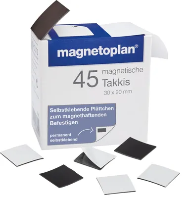 A product box with magnetic strips scattered around it.