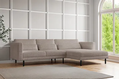 Produktbild von Ecksofa Designersofa AGADA in Stoff Poso Beige Ottomane Rechts
