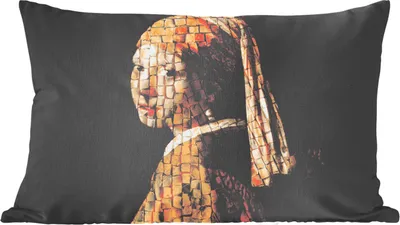 Produktbild von MuchoWow® Zierkissen Sofakissen Wohnzimmer Dekokissen 50x30 cm Mädchen mit Perlenohrring - Vermeer - Mosaik - Wohnzimmerdekoration - Polster mit Photo
