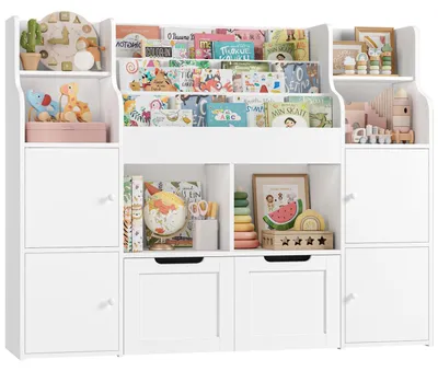Produktbild von Kinderregal mit 12 Fächern und 2 Spielzeugkisten Weiß 122x30x100cm