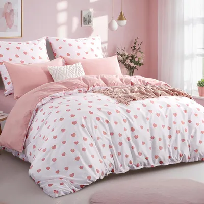 Produktbild von Bettwäsche-Set 200x200cm 3-teilig Rosa mit Herzen Mikrofaser Reißverschluss Bügelfrei