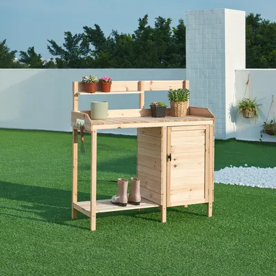 Produktbild von Pflanztisch ‘Alessano’ mit Schrank 110 x 107 x 46 cm Tannenholz