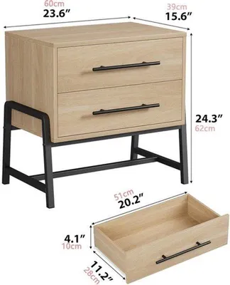 Obrázek produktu pro Noční stolek – Barva dřeva – 60x39x62 cm – Dřevo a kov – Pro ložnici