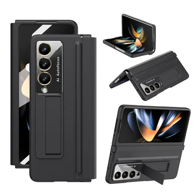 Obrázek produktu pro Pouzdro pro Samsung Galaxy Z Fold 4 5G Tenké Kožené kryt s ochranou pantu, integrovanou ochranou displeje a stojánkem černé