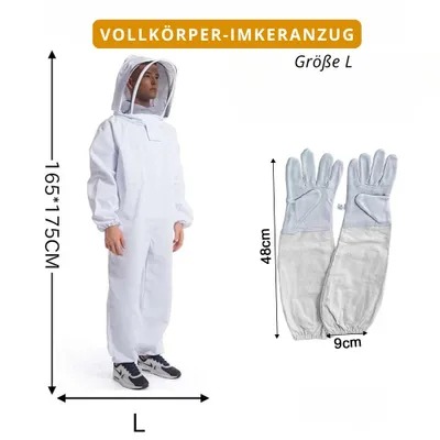 Produktbild von Imkeranzug Größe L mit Handschuhen – Weiß, Vollschutz, Belüftet & Unisex