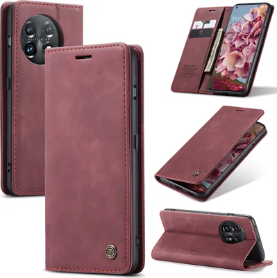 Produktbild von OnePlus 11 Hülle, Retro Kunstledertasche mit Standfunktion Schutzhülle für OnePlus 11 Rot