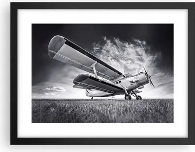 Produktbild von Gerahmtes Poster - Schwarzer Rahmen - Flugzeug An-2 Schwarzweiß - 40x30 cm - Wand Bild - Wanddeko - Wandbilder - Wandposter - Bilderrahmen - Bilder - Kunstdruck - Wandbild - P2BAA40x30-4363