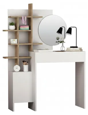 Produktbild von Dmora Konsole Weiß 35x35x151 cm, Spiegel inklusive, 2 Regale