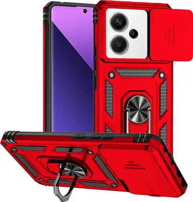 Obrázek produktu pro Pouzdro pro Xiaomi Redmi Note 13 Pro 5G dvouvrstvé pouzdro s posuvným krytem kamery a prstencovým stojánkem červené