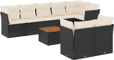 Produktbild von vidaXL 9-tlg. Garten-Sofagarnitur mit Kissen Schwarz Poly Rattan