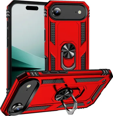 Produktbild von Schutzhülle für iPhone Air Dual Layer Robust Militäre Fallschutz Hülle mit Ringhalterung Ständer Rot