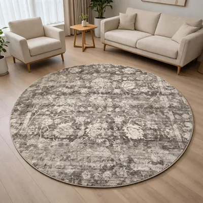Produktbild von Designteppich Beige Vintage-Ornamentik grafische Rahmenstruktur Größe - 160 cm Rund