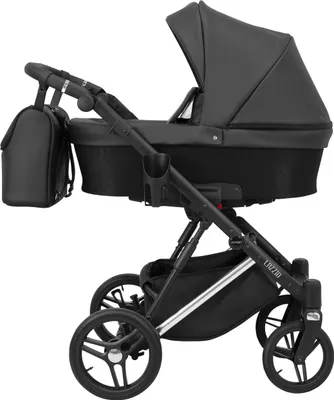 Produktbild von Kinderwagen LAZZIO PREMIUM Babywagen Babyschale Kinder Wagen Set 1 in 1 (schwarz + eco, Rahmenfarbe: Silber)