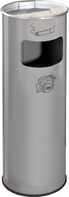 Immagine prodotto di Posacenere combinato con una capacità di 17 litri, altezza x diametro 660 x 230 mm, realizzato in acciaio color argento