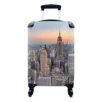Produktbild von MuchoWow® Koffer Handgepäck Trolley Rollkoffer Kleine Reisekoffer mit 4 Rollen - New York - Sonne - Skyline - Cabin Size < 55x40x23 cm & 55x40x20 cm - Fotokoffer - Kabinenkoffer - Boardgepäck - Reise-Box - Reisekoffer - Reisegepäck - Koffer mit Bild - Trolley für Kinder