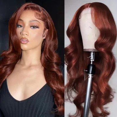 Productafbeelding van Roodbruin Body Wave Lace Front Pruik van Echt Haar
