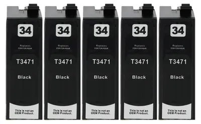 Image de 5 cartouches d'encre compatibles T3471, T34 XL Noir pour Epson WorkForce Pro WF-3720 DW, WF-3720 DWF, WF-3725 DWF
