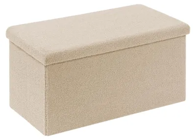 Produktbild von Sitzhocker Aufbewahrungshocker Faltbar Samt Beige - 80 x 40 x 40 cm - Mit Stauraum - Fußhocker Couchtisch