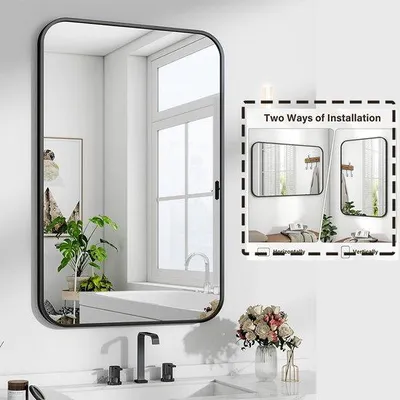 Produktbild von Rechteckiger Badezimmerspiegel 121,92 x 76,2 cm, schwarz, Aluminiumrahmen, Wandmontage, für Wohnzimmer, Schlafzimmer und Flur