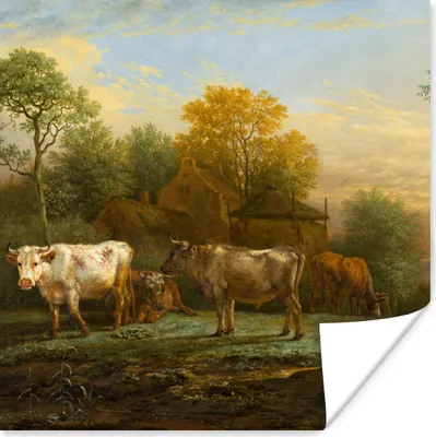 Produktbild von MuchoWow® Poster Rinder auf der Wiese - Gemälde von Paulus Potter 50x50 cm - Wohnzimmerdekoration