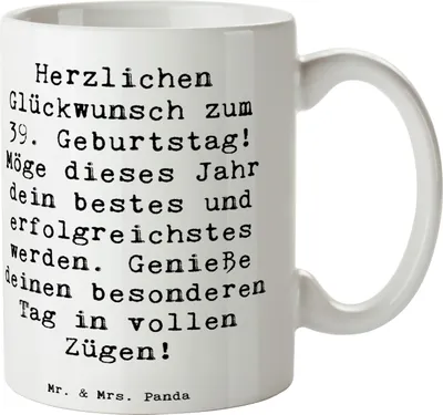 Produktbild von Mr. & Mrs. Panda Tasse Spruch 39. Geburtstag - Weiß - Geschenk, Teebecher, Liebe, Freunde, Geschenke, Kaffeebecher, bestes Jahr, Meilenstein, Becher, Geburtstagsgeschenk